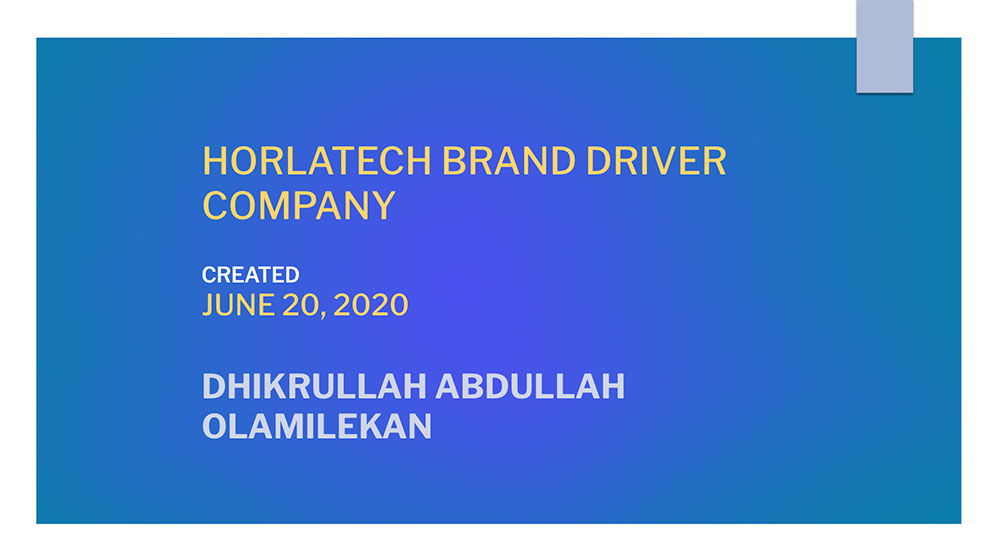 Local project name: HORLATECH BRAND DRIVER COMPANY